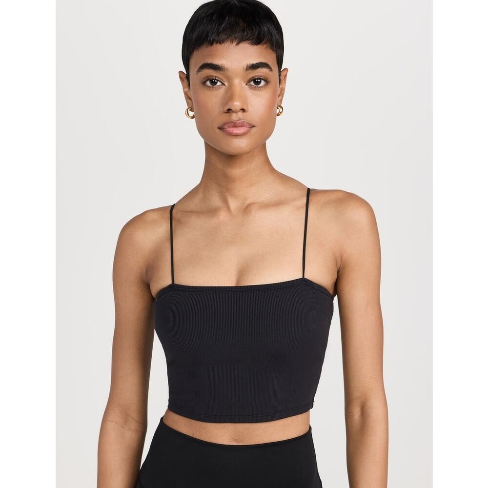 Alo Yoga Goddess Ribbed Bandeau Top & Stride Short Workout Set in Black, Small
